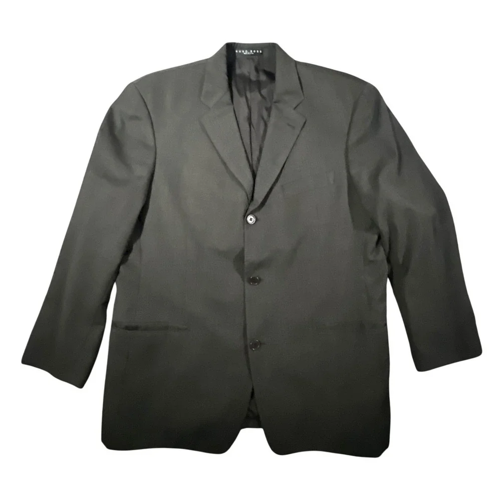 Hugo Boss Blazer Mens 42R Gray Pinpoint Super 100 Wool 3-Button Suit Coat Jacket